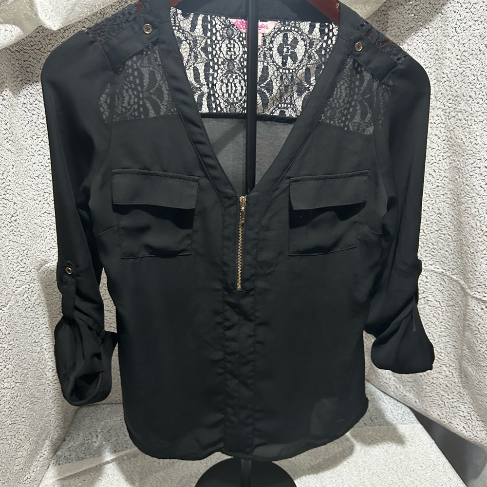 Black Lace Accent Women's Top